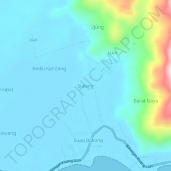 Mapa topográfico Sialang, altitud, relieve