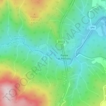 Mapa topográfico Fungo bianco, altitud, relieve