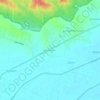Mapa topográfico Jatikalen, altitud, relieve