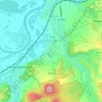 Mapa topográfico Metrich, altitud, relieve