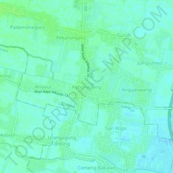 Mapa topográfico Kebonagung, altitud, relieve