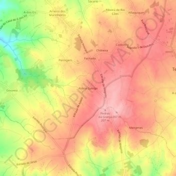 Mapa topográfico Aldeia Galega, altitud, relieve