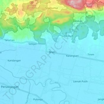 Mapa topográfico Brati, altitud, relieve