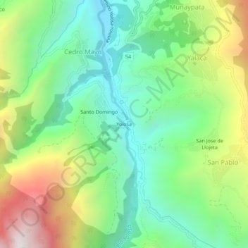 Mapa topográfico Yolosa, altitud, relieve