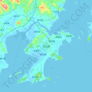 Mapa topográfico 东山县, altitud, relieve