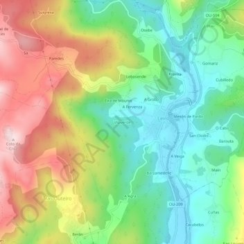 Mapa topográfico Vilaverde, altitud, relieve