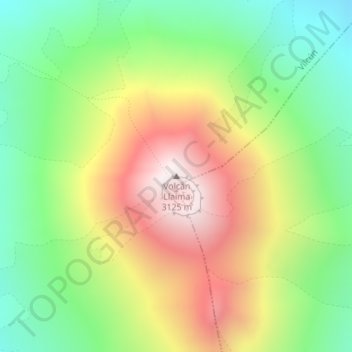 Mapa topográfico Volcán Llaima, altitud, relieve