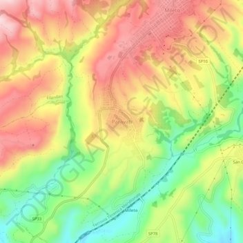 Mapa topográfico Paravati, altitud, relieve