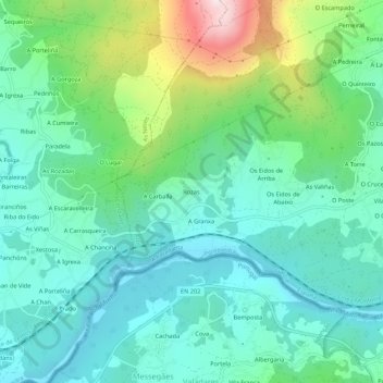 Mapa topográfico Rozas, altitud, relieve
