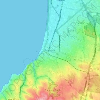 Mapa topográfico Frankston, altitud, relieve