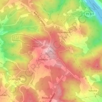 Mapa topográfico Sobreda, altitud, relieve