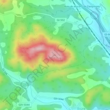 Mapa topográfico Mont-roig, altitud, relieve