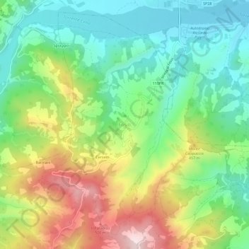 Mapa topográfico Fosio, altitud, relieve