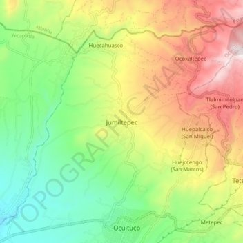 Mapa topográfico Jumiltepec, altitud, relieve