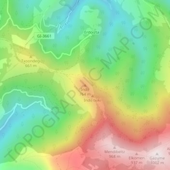 Mapa topográfico Indo, altitud, relieve