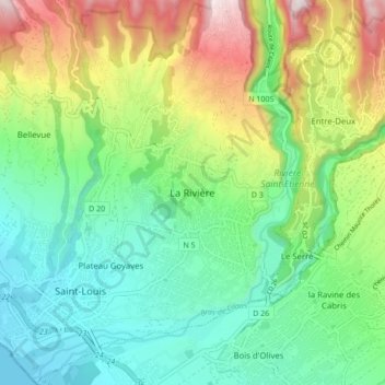 Mapa topográfico La Rivière, altitud, relieve