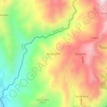 Mapa topográfico Aguas Claras, altitud, relieve