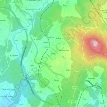 Mapa topográfico Ardarís, altitud, relieve