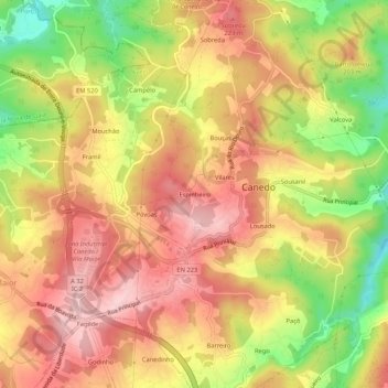 Mapa topográfico Espinheiro, altitud, relieve