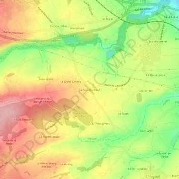 Mapa topográfico La Croix Bertrand, altitud, relieve