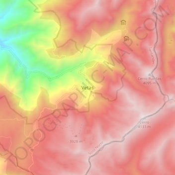 Mapa topográfico Vetas, altitud, relieve