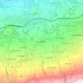 Mapa topográfico Las Candías, altitud, relieve