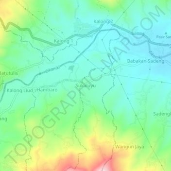 Mapa topográfico Sukaluyu, altitud, relieve