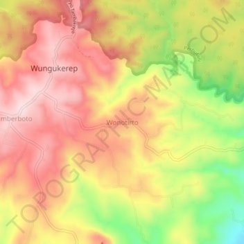 Mapa topográfico Wonotirto, altitud, relieve