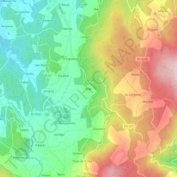 Mapa topográfico Soar, altitud, relieve