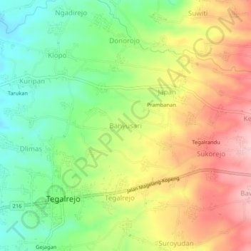Mapa topográfico Banyusari, altitud, relieve