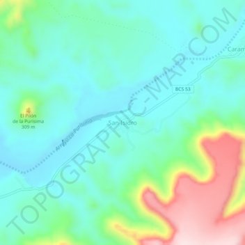 Mapa topográfico San Isidro, altitud, relieve