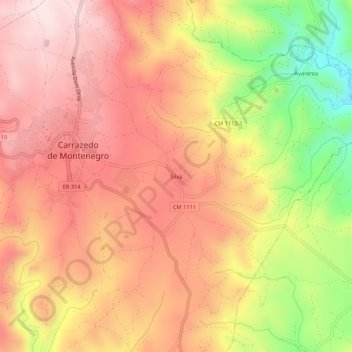 Mapa topográfico Silva, altitud, relieve