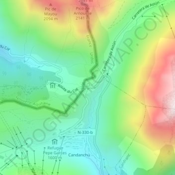Mapa topográfico Somport, altitud, relieve