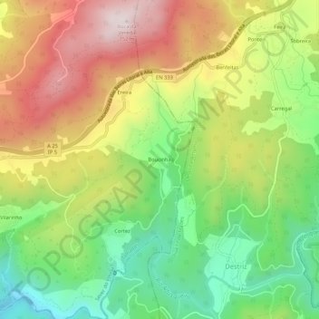 Mapa topográfico Boucinha, altitud, relieve