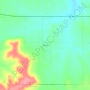 Mapa topográfico Piedmont, altitud, relieve