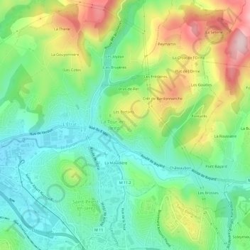 Mapa topográfico Le Bourg, altitud, relieve