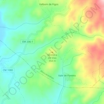 Mapa topográfico Senhora do Viso, altitud, relieve
