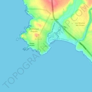 Mapa topográfico Los Molles, altitud, relieve