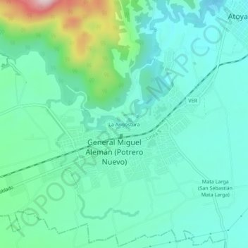 Mapa topográfico La Angostura, altitud, relieve
