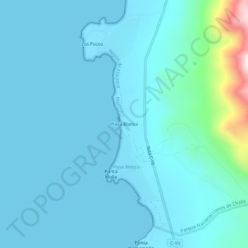 Mapa topográfico Playa Blanca, altitud, relieve