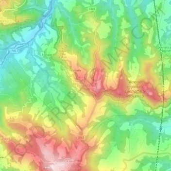 Mapa topográfico Livergnano, altitud, relieve
