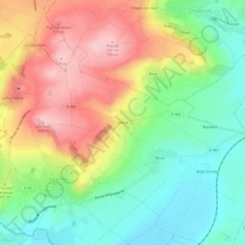 Mapa topográfico Glénat, altitud, relieve