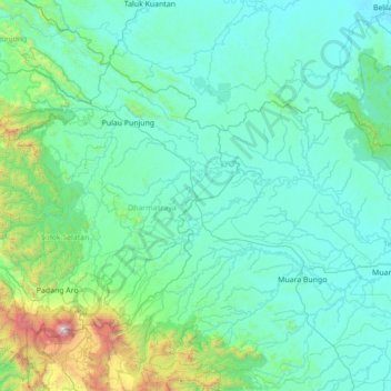 Mapa topográfico Sungai Rumbai, altitud, relieve