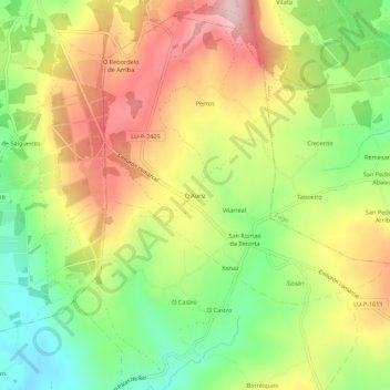 Mapa topográfico O Xuriz, altitud, relieve