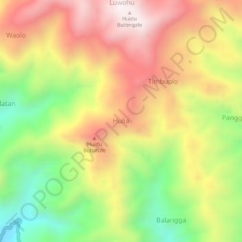 Mapa topográfico Hulia, altitud, relieve
