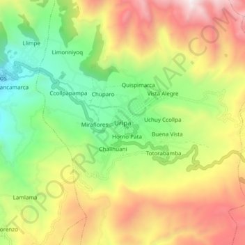 Mapa topográfico Uripa, altitud, relieve