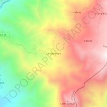 Mapa topográfico Lanchipampa, altitud, relieve