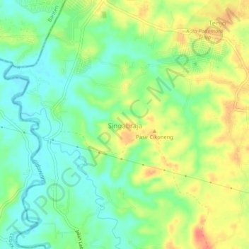 Mapa topográfico Singabraja, altitud, relieve