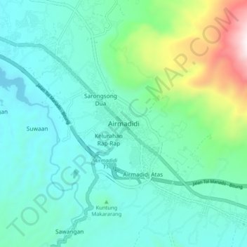 Mapa topográfico Airmadidi, altitud, relieve