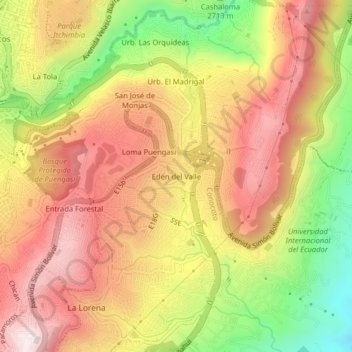 Mapa topográfico Edén del Valle, altitud, relieve